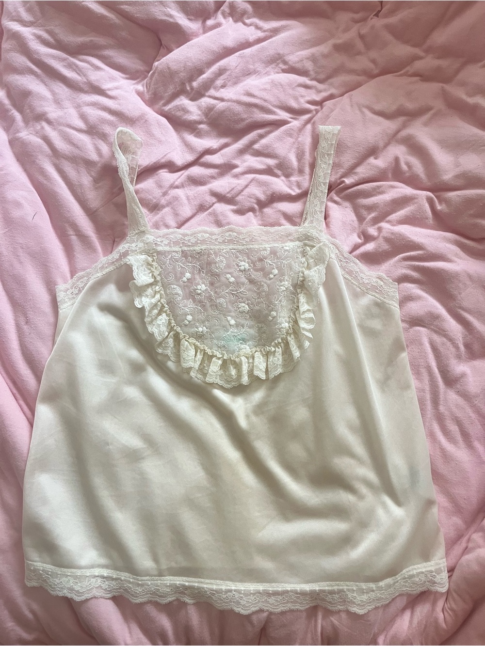 Vintage Cream Lace-Trim Slip Cami